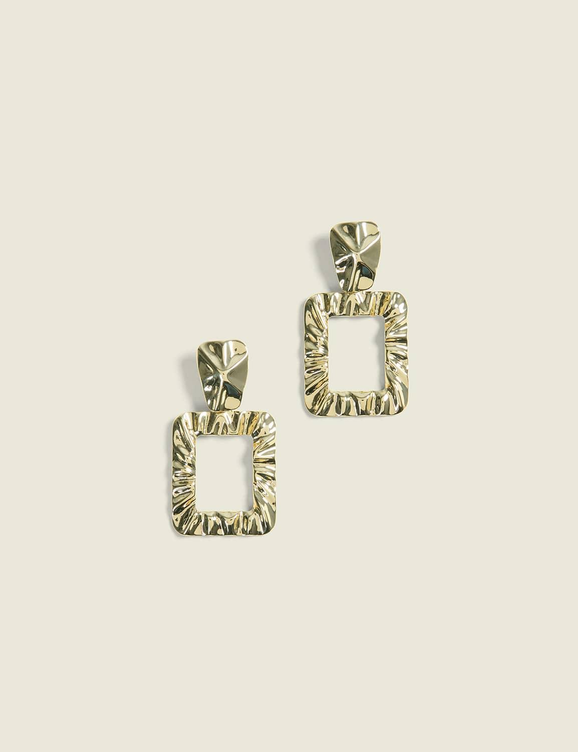 textured goldtone square drop earrings