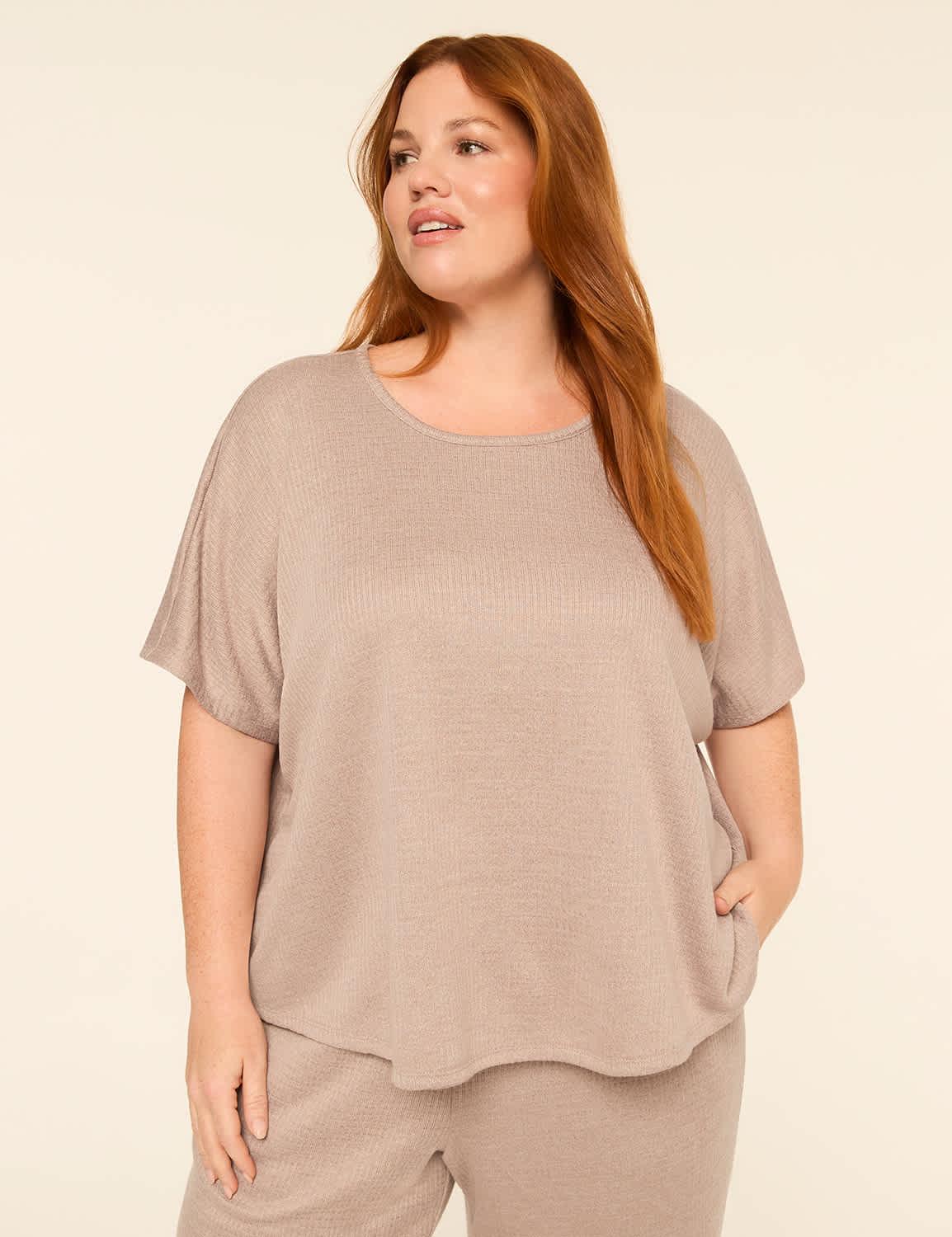 textured knit dolman-sleeve lounge top