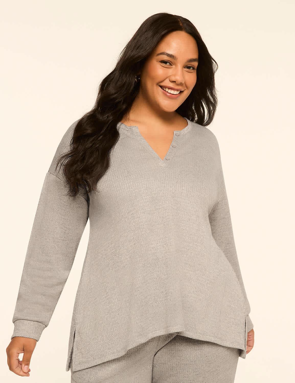 textured knit henley lounge top