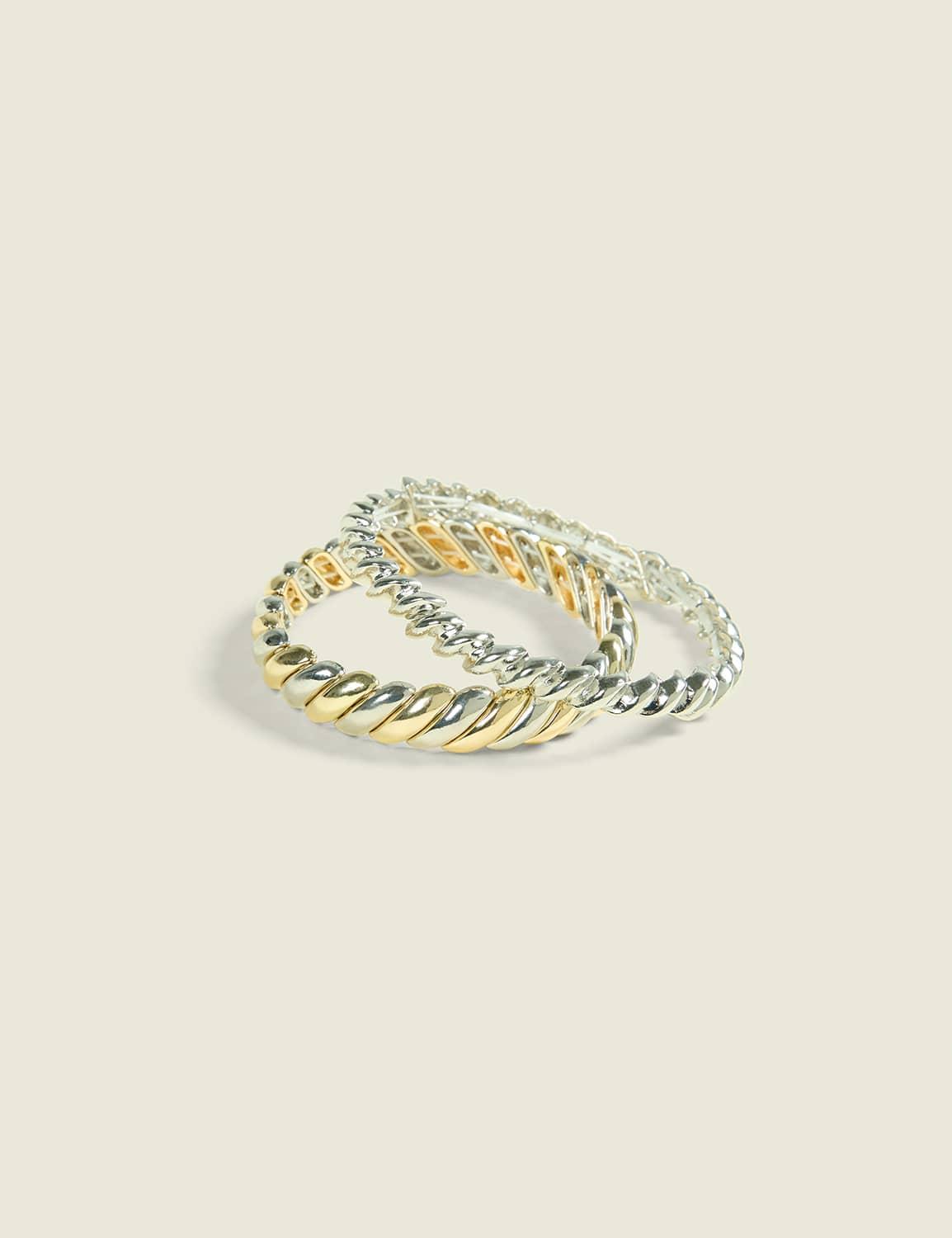 textured mixed metal stretch bracelet 2-pack