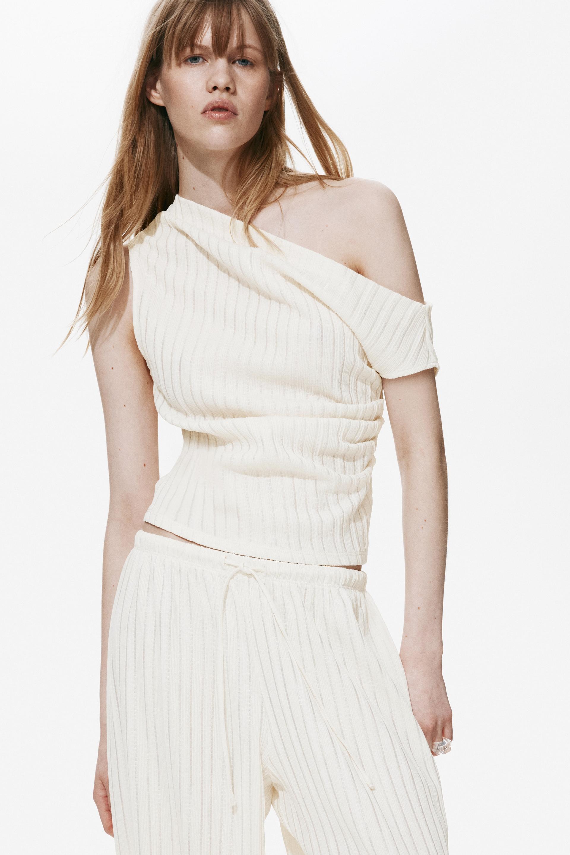 textured one-shoulder top