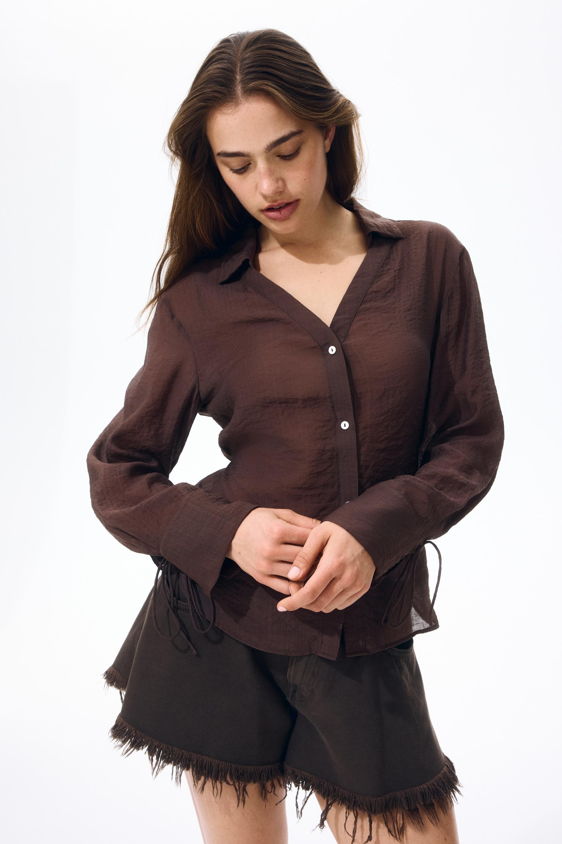 textured tie-detail shirt