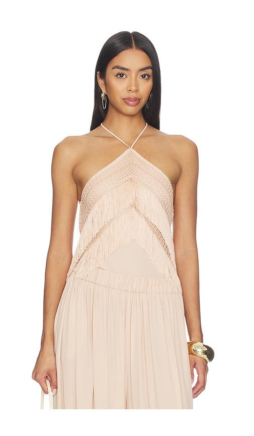 the andamane reina halterneck fringed top in peach. - size 38/xs (also in 40/s)