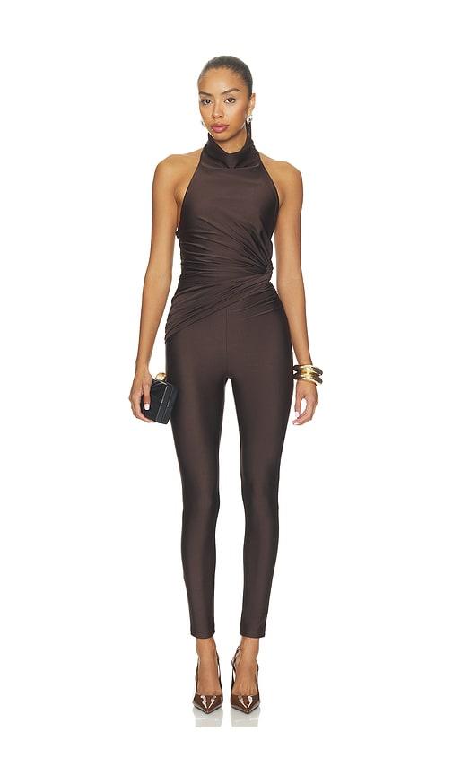 the andamane tatiana sleeveless open back jumpsuit in chocolate. - size m (also in s, xs)