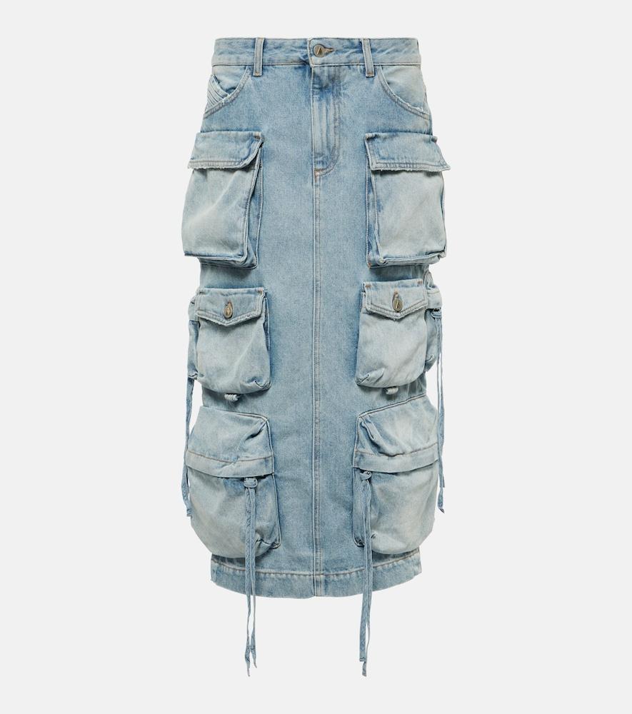 the attico cargo denim midi skirt