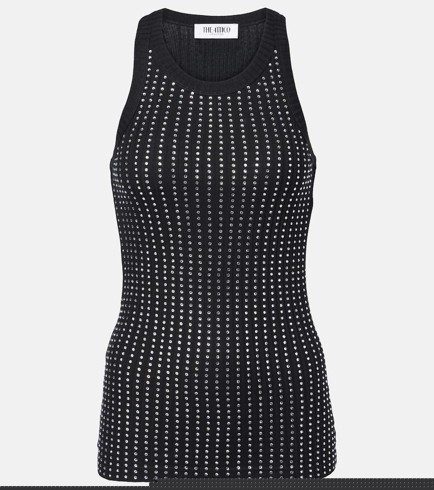 the attico crystal-embellished ribbed-knit tank top