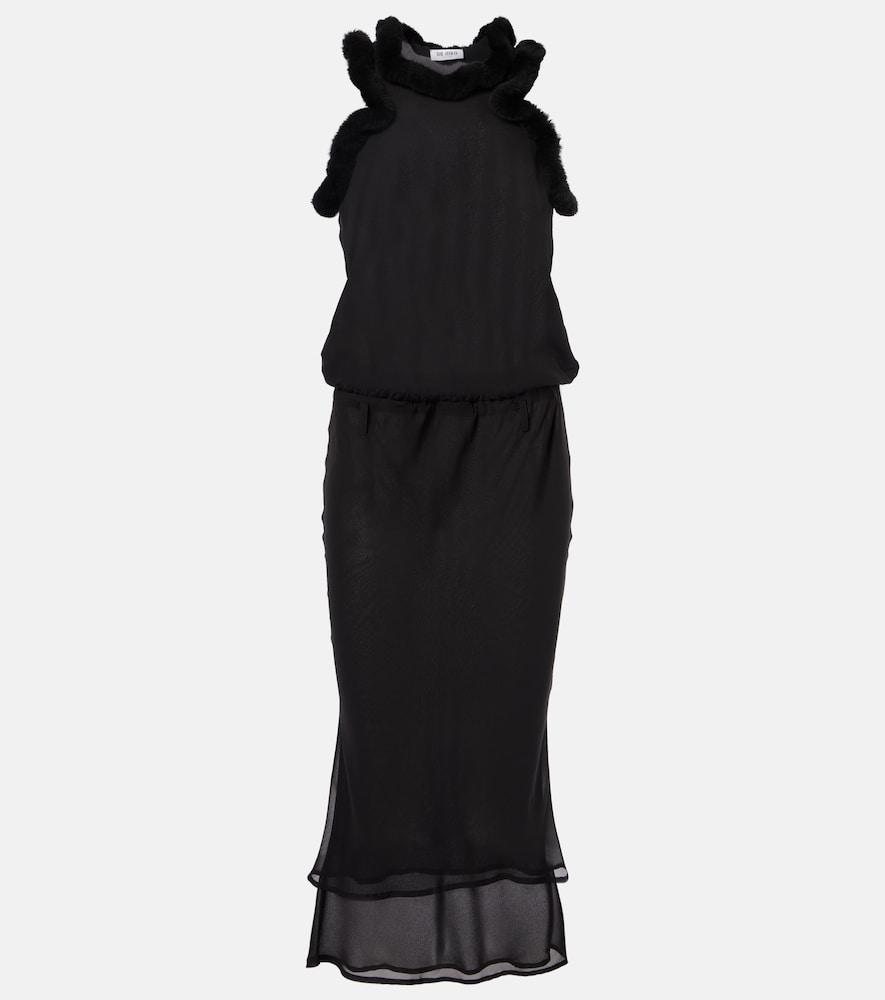 the attico faux fur-trimmed midi dress