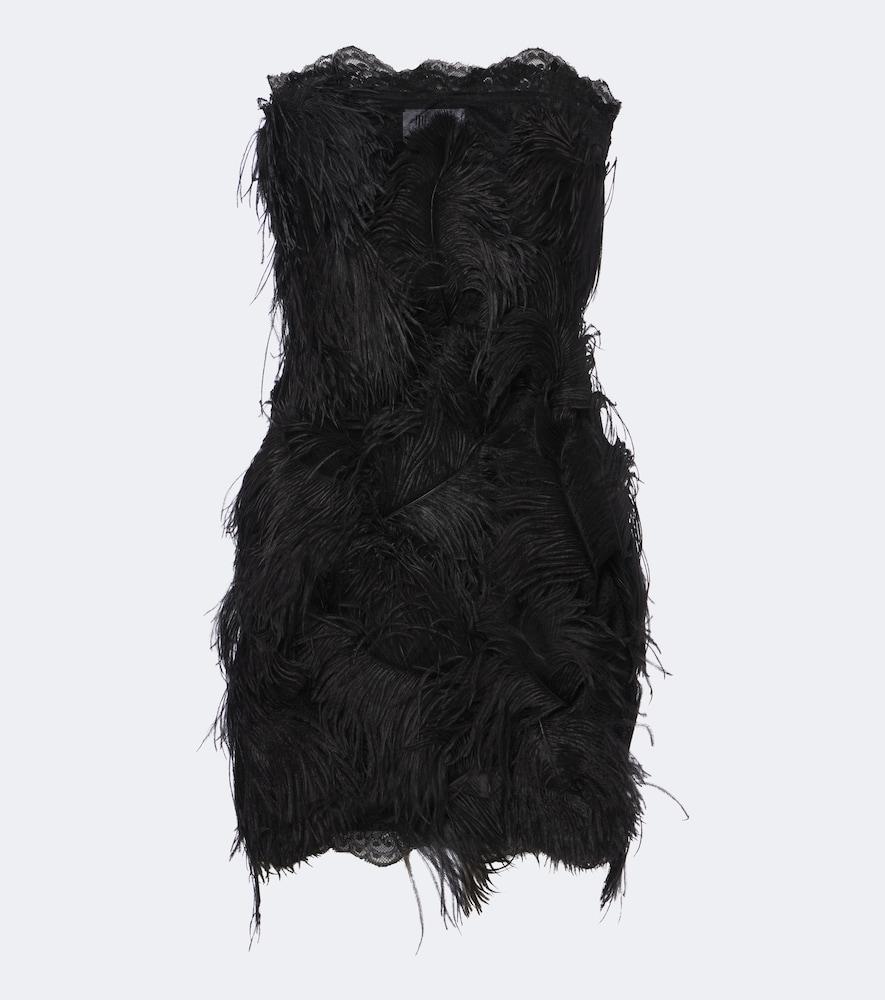 the attico feather-trimmed minidress
