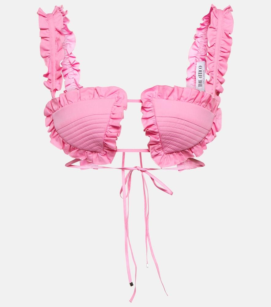 the attico glory ruffled cotton bra top