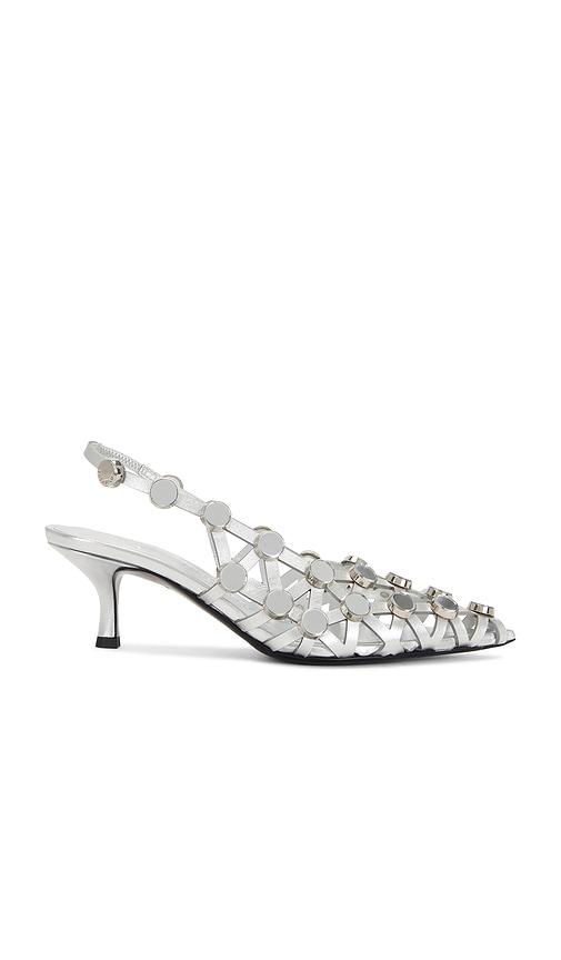 the attico grid 50mm slingback in metallic silver. - size 37 (also in 38)