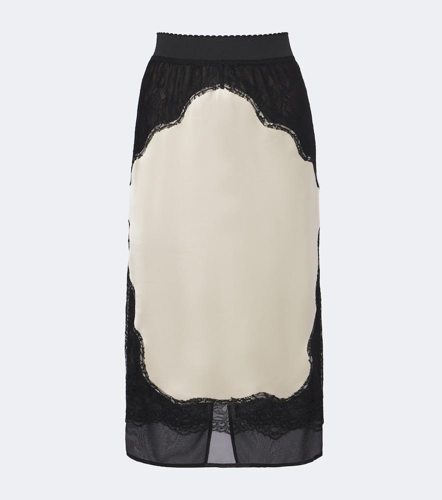 the attico lace-trimmed satin midi skirt