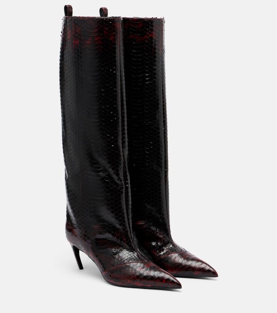 the attico lea snake-effect leather knee-high boots