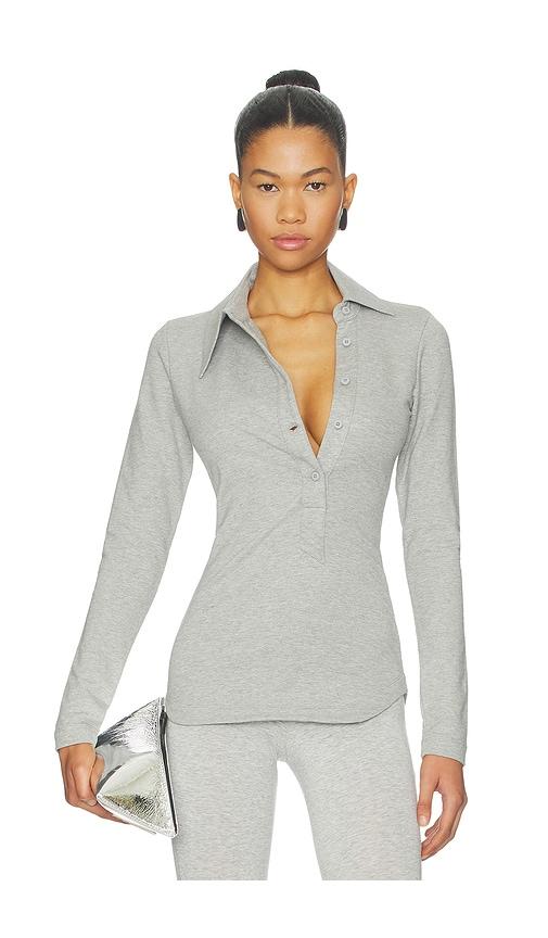 the attico long sleeve lapel top in light grey. - size 36 (also in 38, 40, 42, 44)