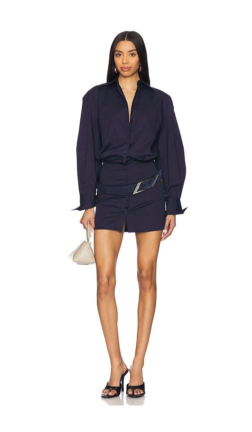 the attico long sleeve shirt mini dress in navy. - size 36 (also in 38, 40, 44)