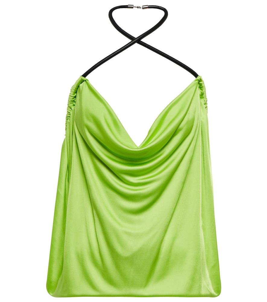 the attico pauline leather-trimmed top