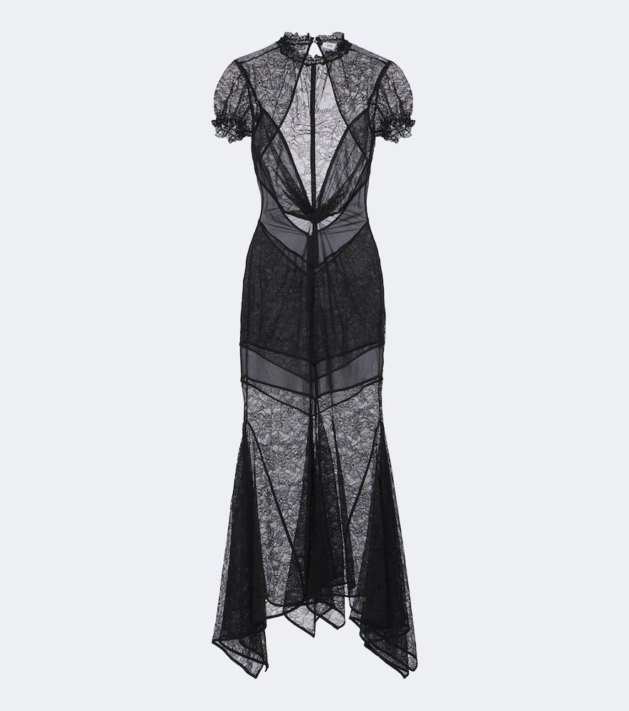 the attico semi-sheer asymmetric lace midi dress