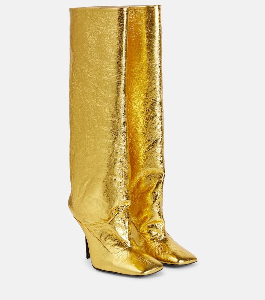 the attico sienna crinkled laminated leather knee-high boots 105mm