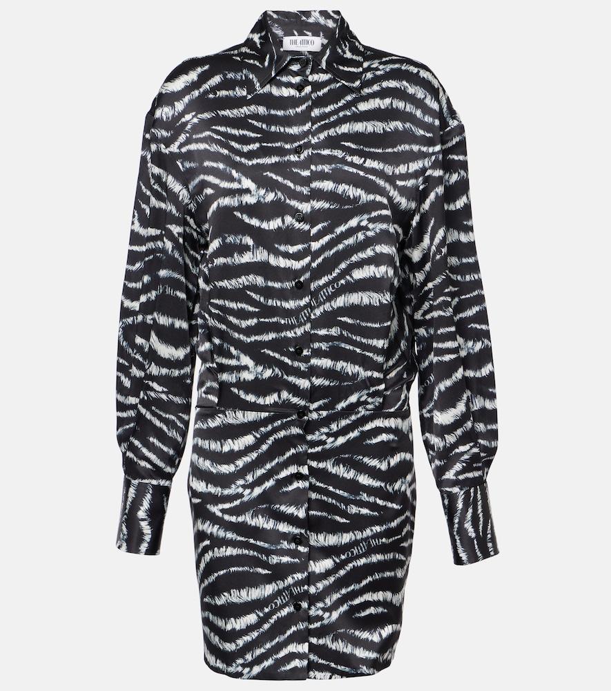 the attico silvye zebra-print satin shirt dress