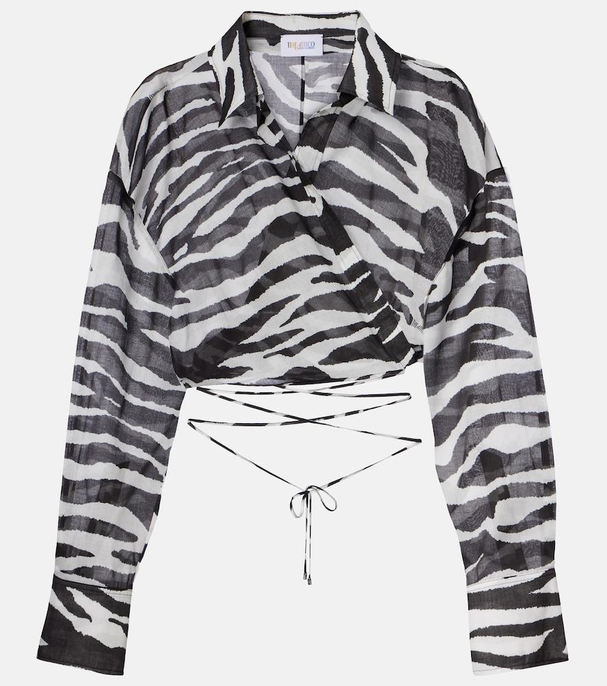 the attico zebra-print cotton muslin wrap top