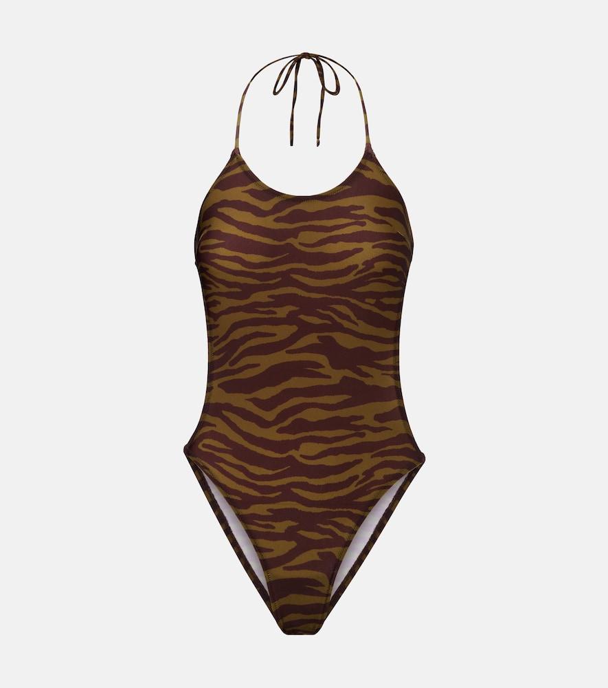 the attico zebra-print halterneck swimsuit