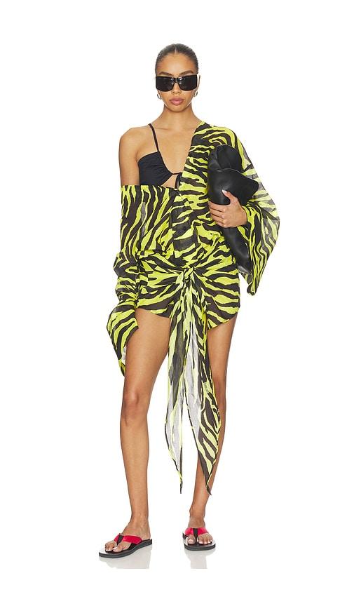 the attico zebra wrap mini dress in yellow,black. - size 40 (also in 42, 44)