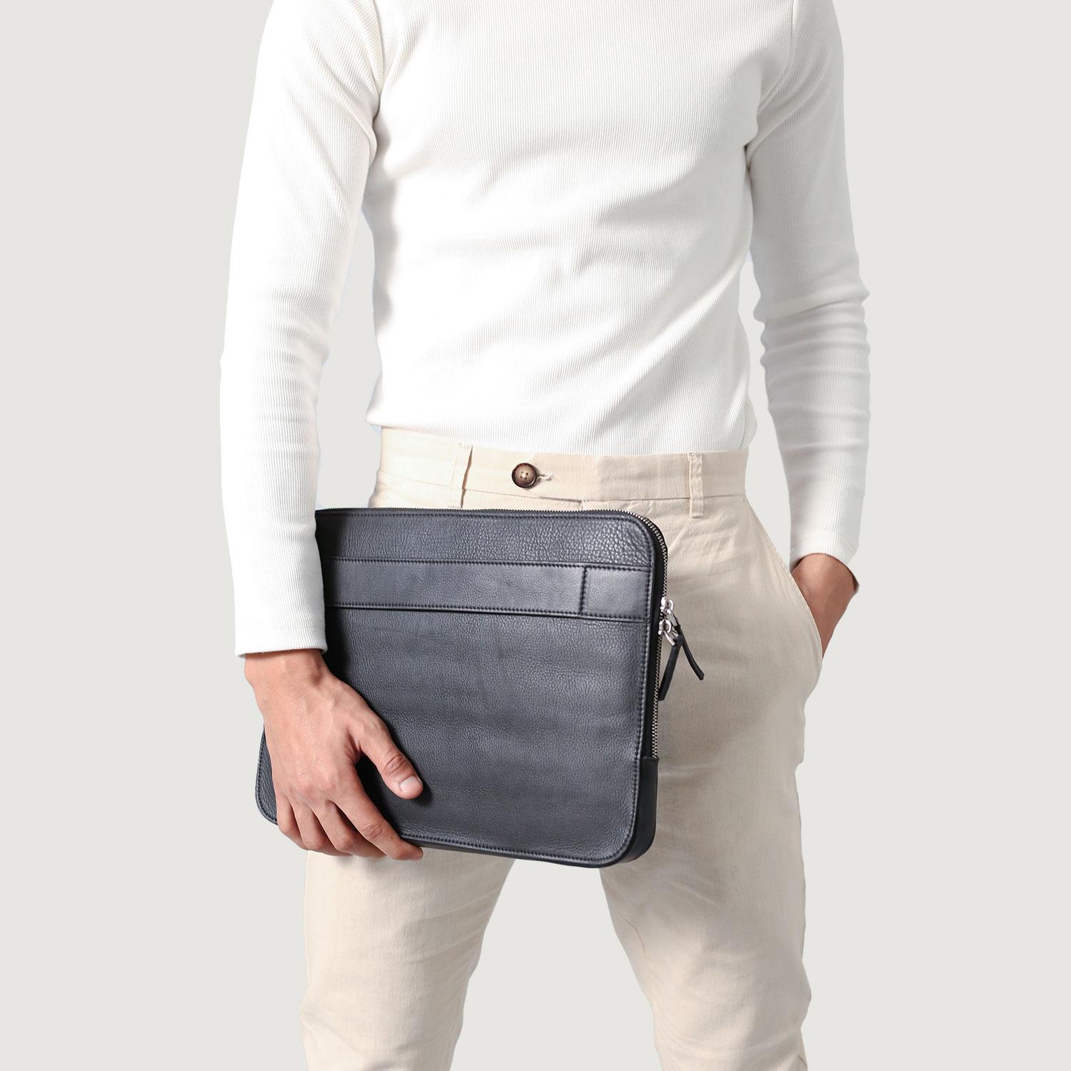 the baxter black leather laptop sleeve