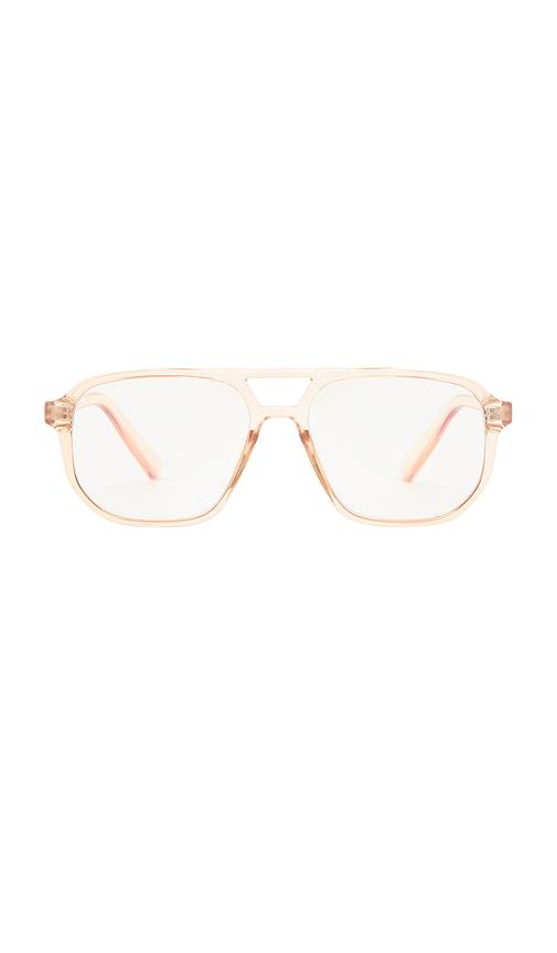 the book club atticus blue light glasses in pink.