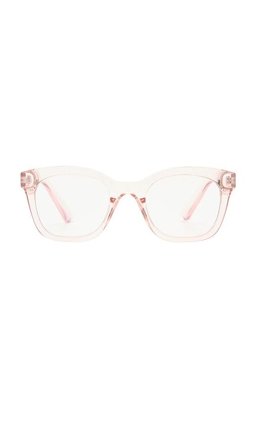 the book club beatrix blue light glasses in pink.