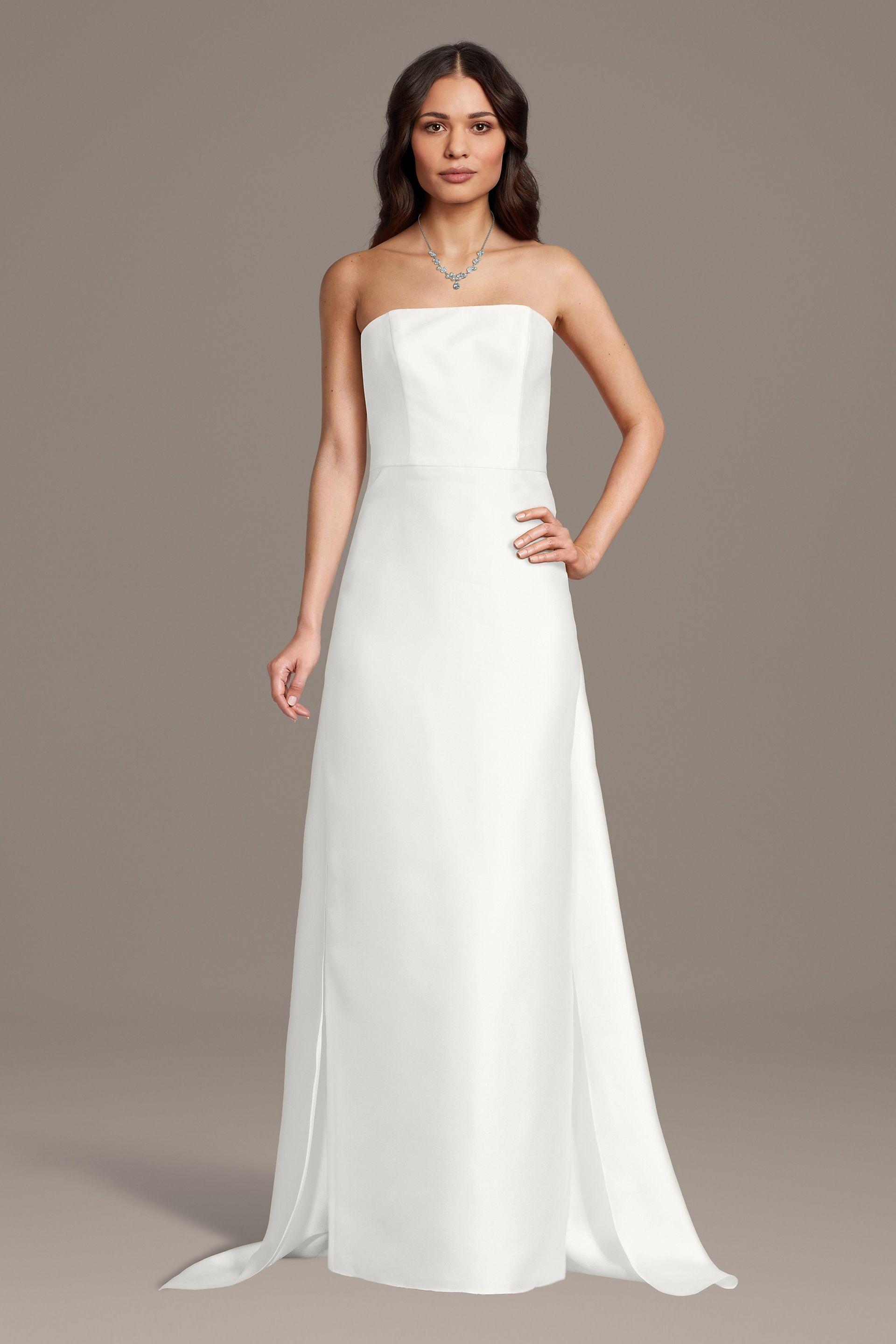 the edit by db studio strapless mikado sheath wedding dress in soft white size: 14 david's bridal
