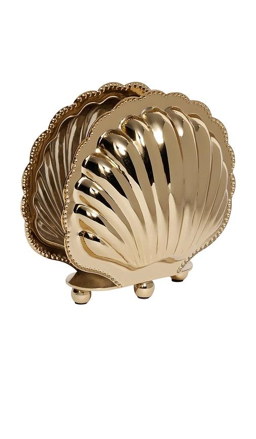 the favorites cap ferrat fan shell napkin holder in metallic gold.