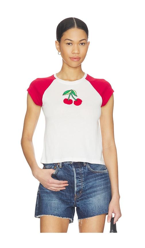 the laundry room cherries embroidery raglan baby tee in white. - size l (also in m, s, xl, xs)