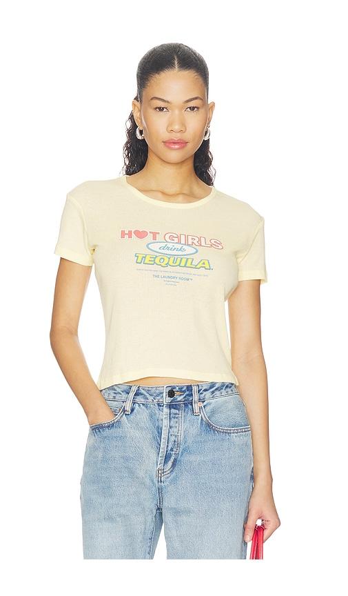 the laundry room hot girls drink tequila baby tee in yellow. - size l (also in m, s, xl, xs)