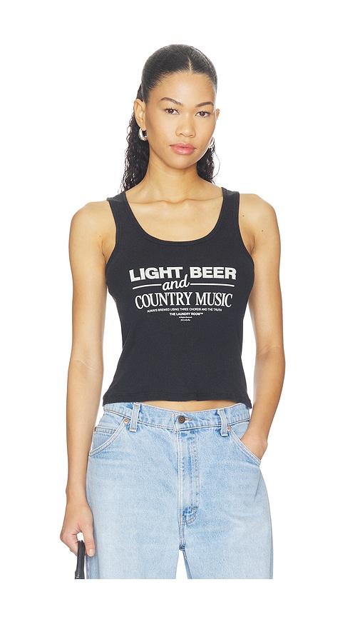 the laundry room light beer and country music rib tank in black. - size l (also in s, m, xl)