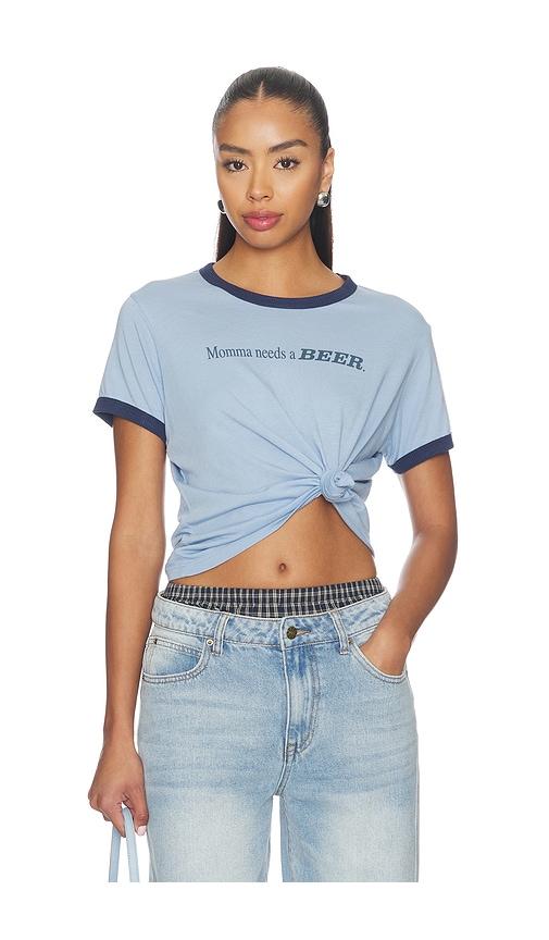 the laundry room momma needs a beer perfect ringer tee in baby blue. - size m (also in xs)