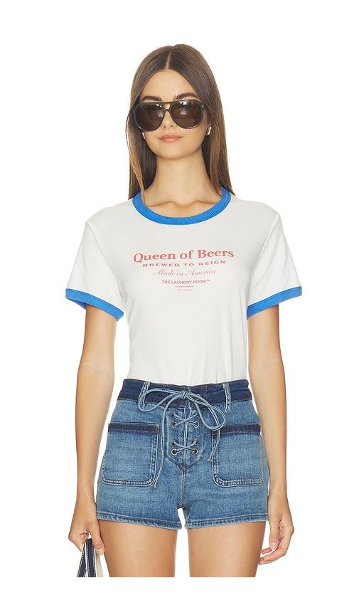 the laundry room queen of beers perfect ringer tee in white. - size l (also in m, s, xl, xs)