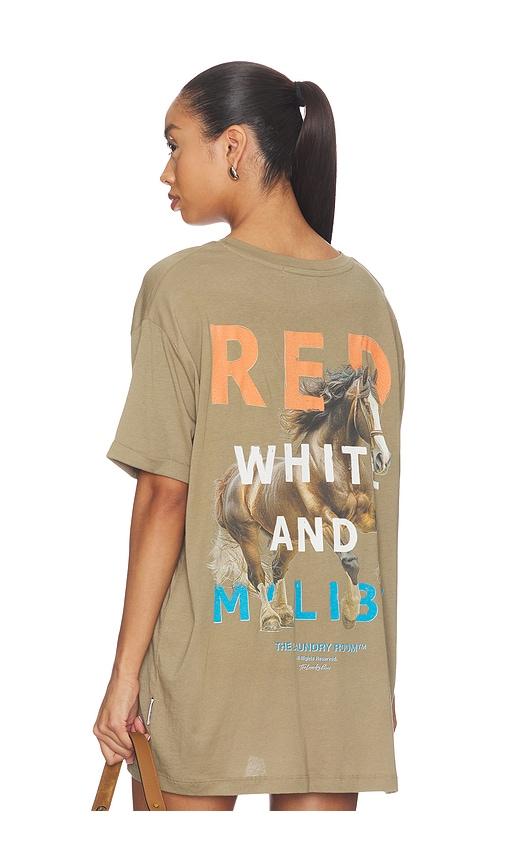 the laundry room red white and malibu oversized tee in olive. - size l (also in m, s, xl, xs)