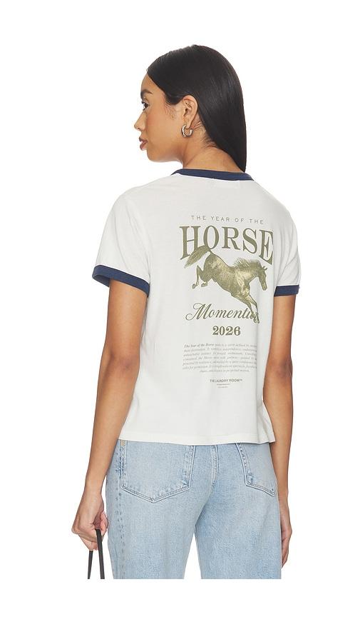 the laundry room year of the horse perfect ringer tee in ivory,navy. - size l (also in s, xl)