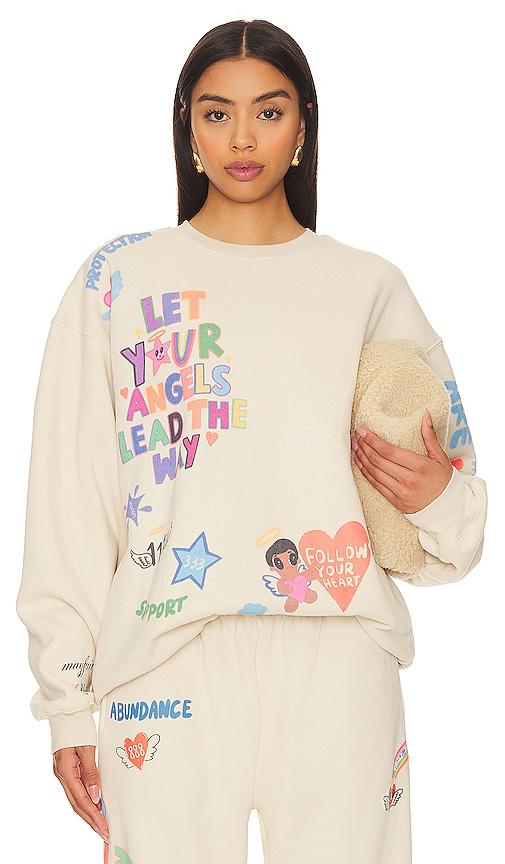 the mayfair group angels all around you crewneck in cream. - size l/xl (also in xs, s/m, m/l)