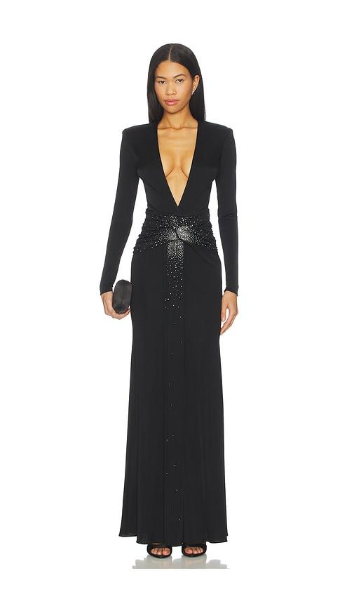 the new arrivals by ilkyaz ozel azure crystal embellished maxi dress in black. - size 34/2 (also in 36/4)