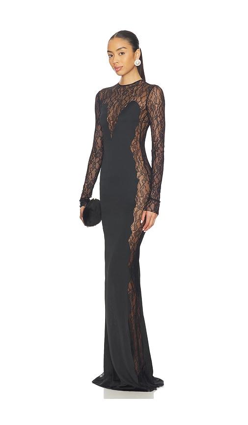 the new arrivals by ilkyaz ozel jean lace detailed satin maxi dress in black. - size 34/2 (also in 36/4, 38/6)