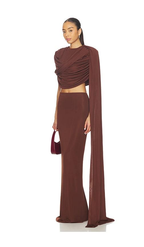 the new arrivals by ilkyaz ozel khara long trained jersey top in brown. - size 34/2 (also in 36/4)