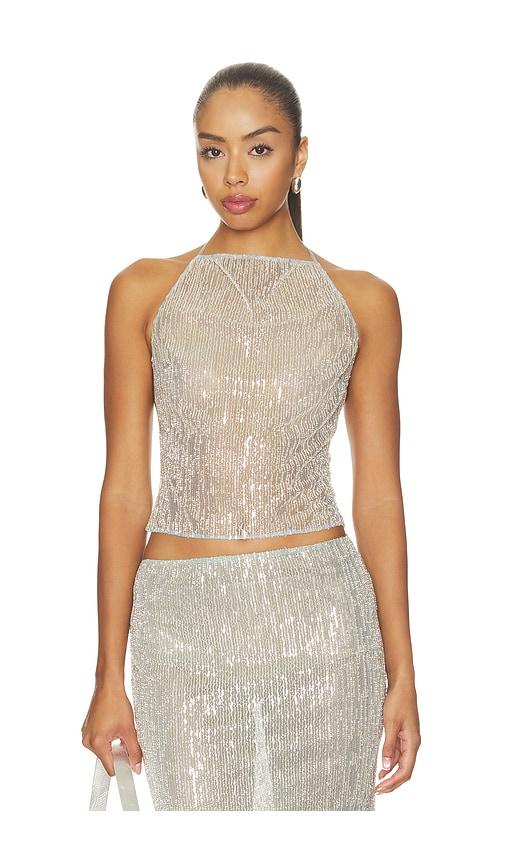 the new arrivals by ilkyaz ozel rayy top in metallic silver. - size 34/2 (also in 36/4, 38/6, 40/8)