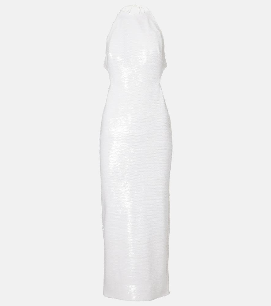 the new arrivals ilkyaz ozel cindy sequined halterneck midi dress