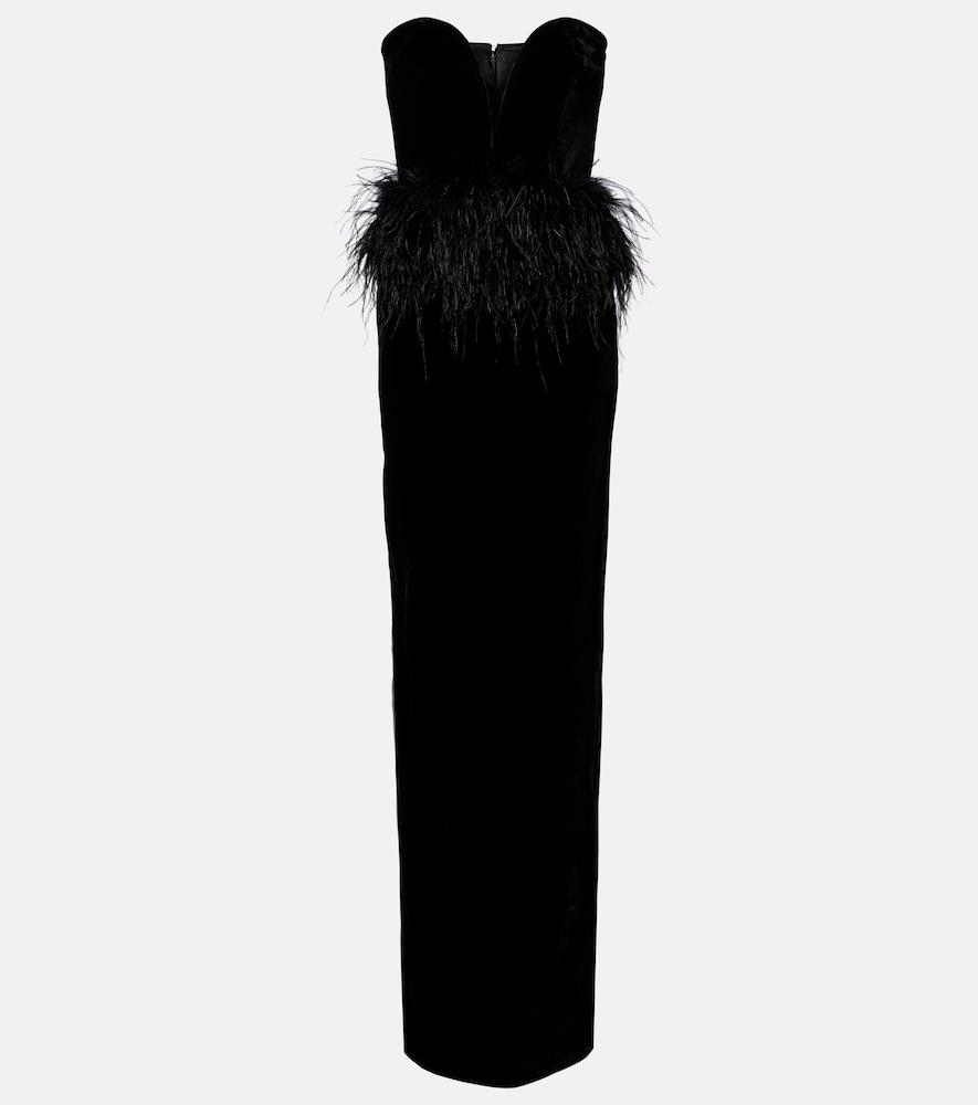 the new arrivals ilkyaz ozel feather-trimmed strapless velvet gown