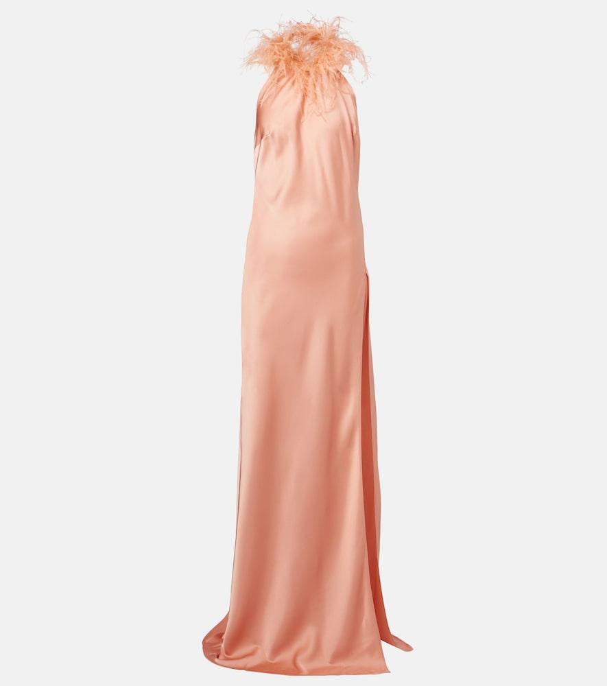 the new arrivals ilkyaz ozel jazzy feather-trimmed satin gown