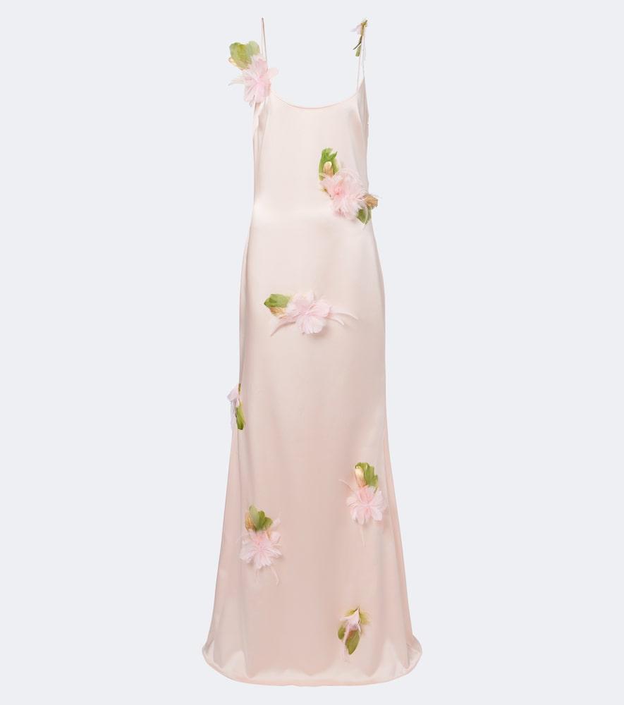 the new arrivals ilkyaz ozel nara feather-trimmed satin gown
