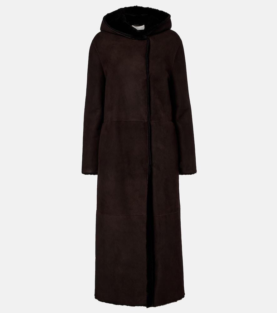 the row anaya hooded shearling-trimmed suede coat
