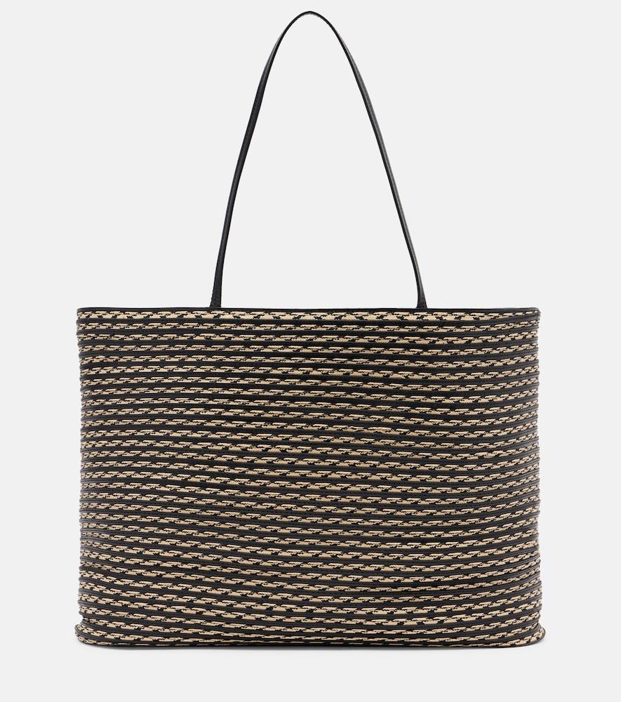 the row beau large leather-trimmed raffia tote bag