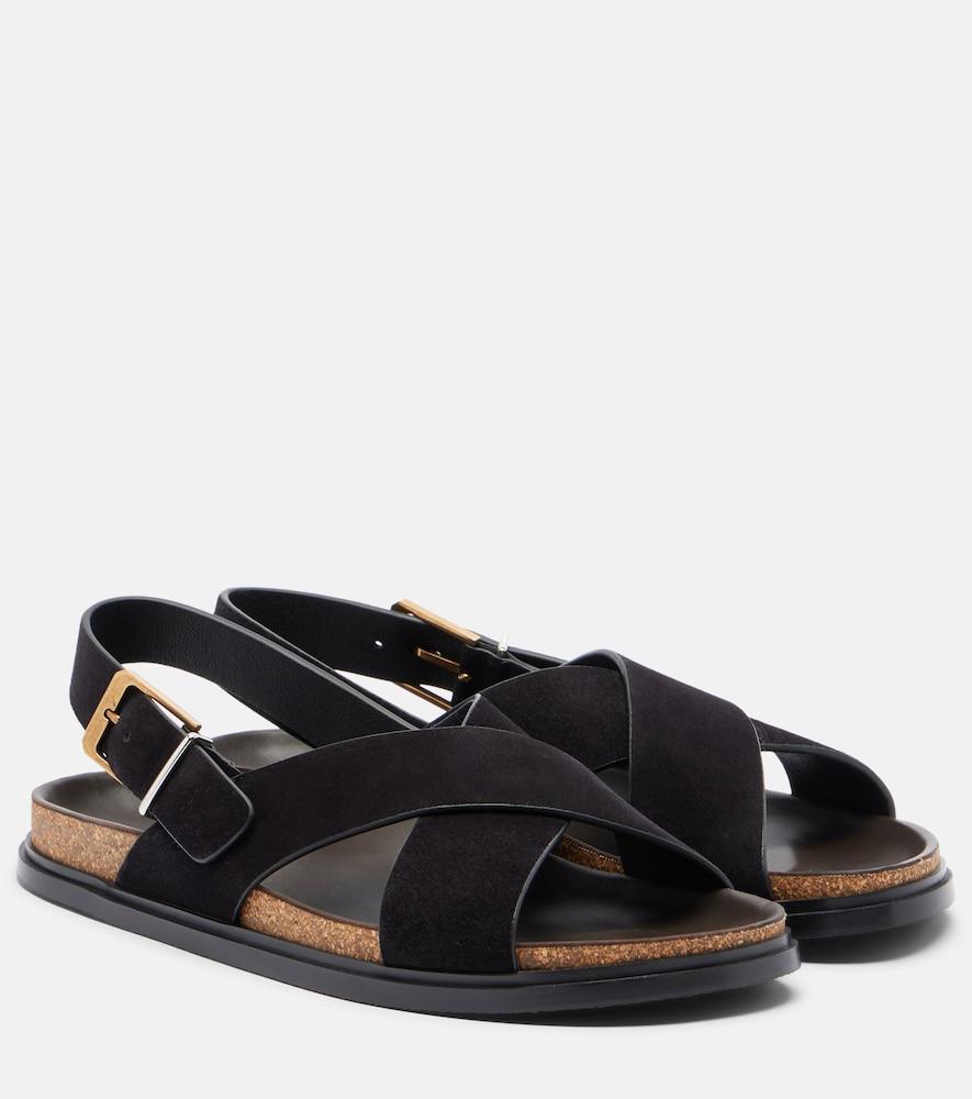 the row buckle suede sandals