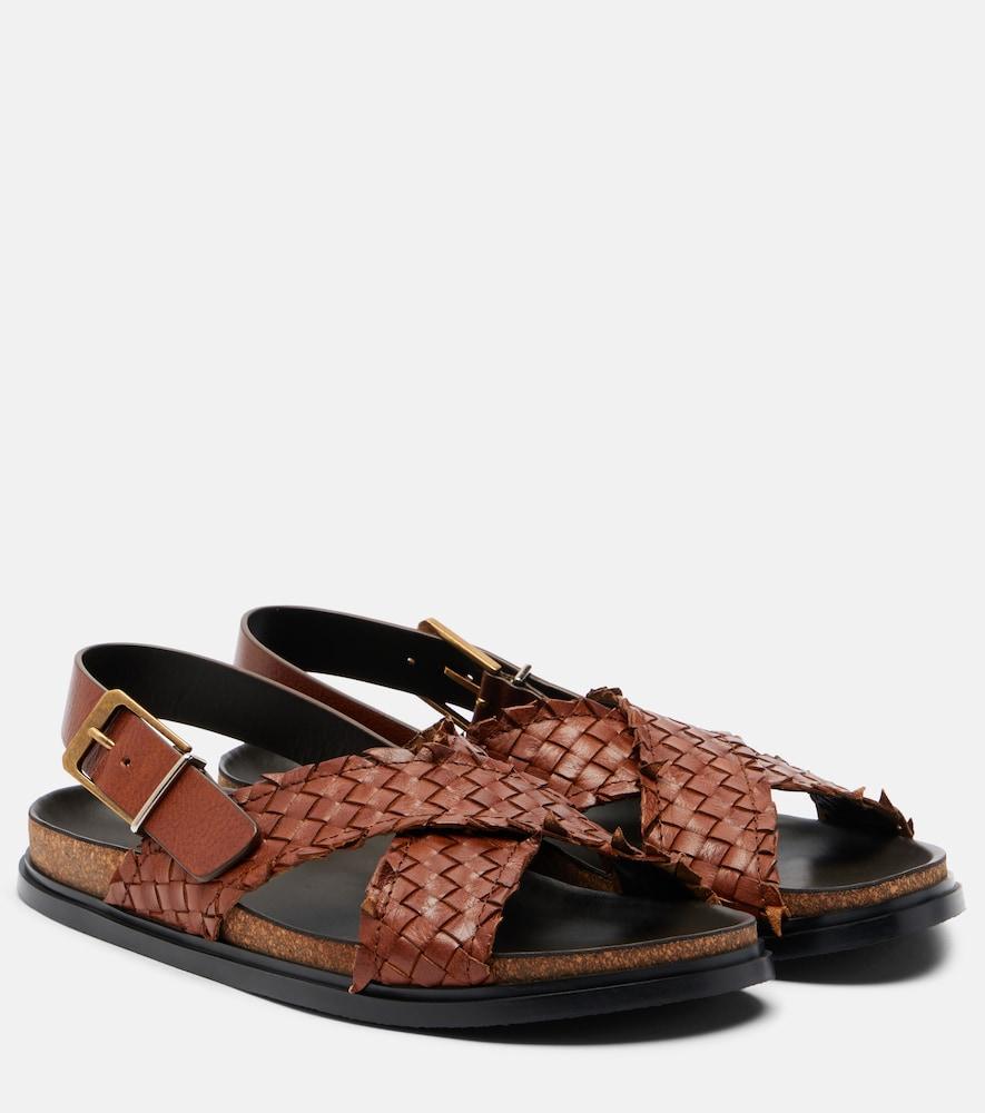 the row buckle woven leather sandals